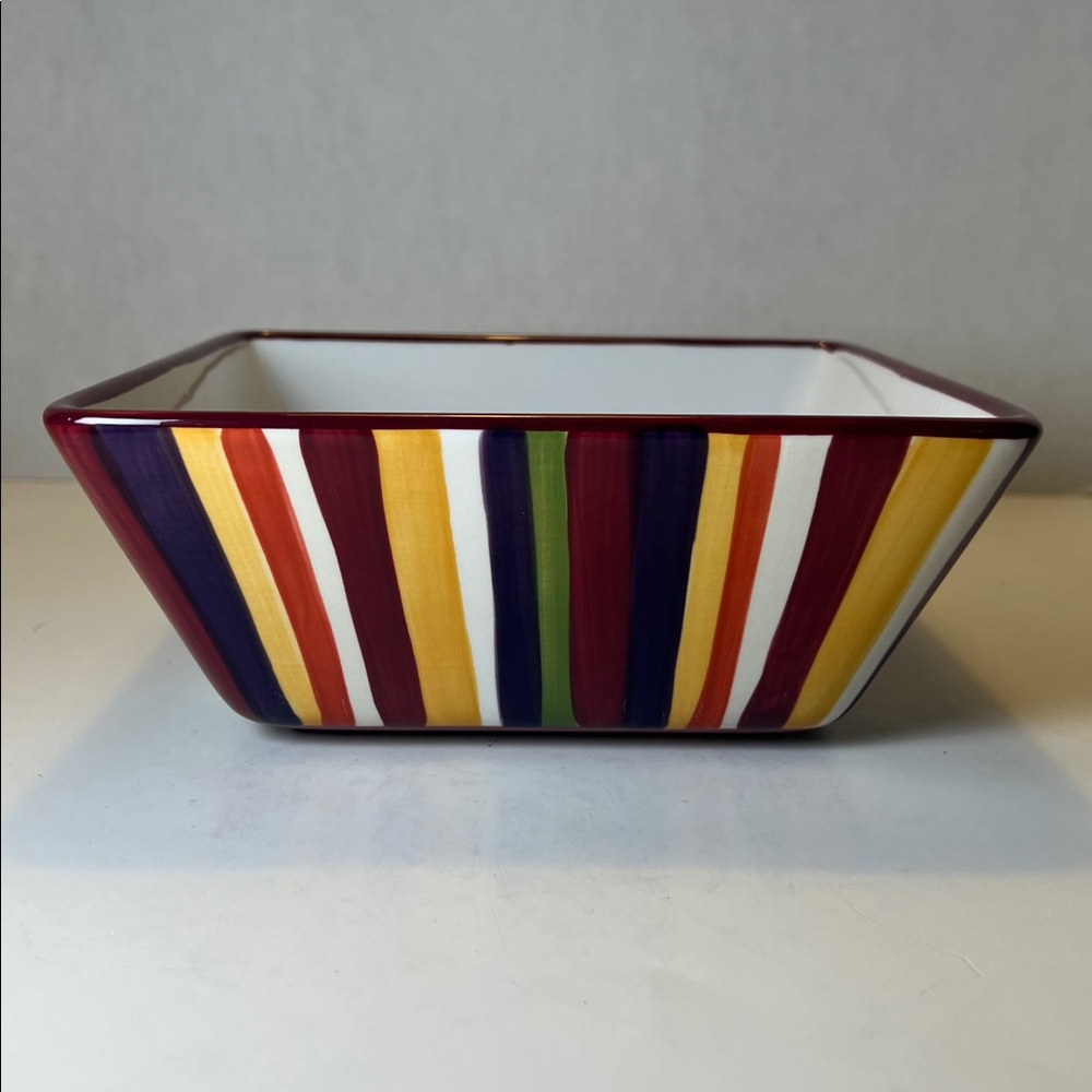 Pampered Chef Simple Additions Striped Square Serving Bowl 7.25” x 3”